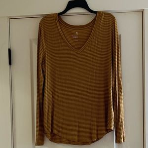 Mustard and White Striped So Long-sleeve T-shirt